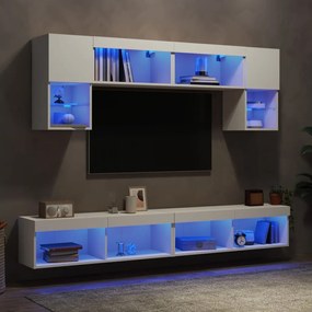 3216704 vidaXL ТВ стенни модули с LED, 6 части, бели, инженерно дърво