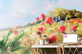 Тапет – Рисувани макове на поляна