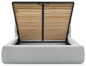 Светлосиво тапицирано двойно легло с място за съхранение с решетка 180x200 cm Jagna - Bobochic Paris