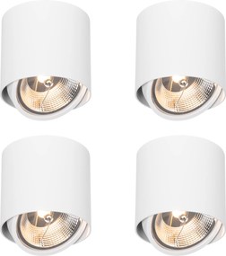 Комплект от 4 дизайнерски повърхностно монтирани прожектора бели GU10 111mm - Impact