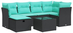 3325293 vidaXL Градински комплект диван с възглавници 7 части черен полиратан