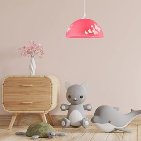 Розова детска лампа със стъклен абажур ø 30 cm Mariposa - LAMKUR