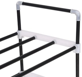 Стелаж за обувки със 7 рафта, метал и пластмаса, черен