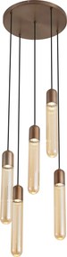 Art Deco Pendant Lamp Dark Bronze with Ribbed Glass 5-Light - Walcott
