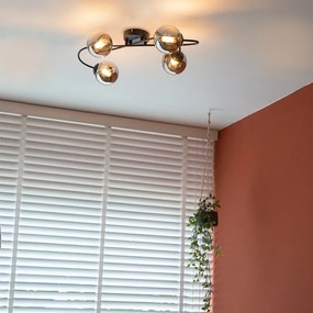 Модерна таванна лампа черна 4-лампа с димно стъкло - Атина