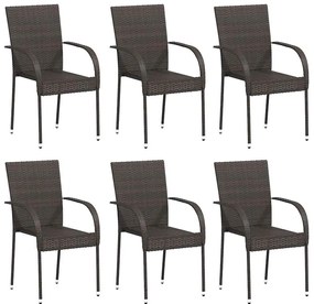 310086 vidaXL Стифиращи външни столове, 6 бр, полиратан, кафяви