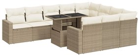 3326389 vidaXL Градински диван с възглавници, 11 части, бежов полиратан