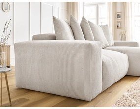 Кремав сгъваем/с място за съхранение ъглов диван от рипсено кадифе Voltaire – Bobochic Paris