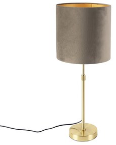 Настолна лампа злато / месинг с велурен нюанс тъмно 25 см - Parte