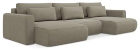 Светлокафяв разтегателен ъглов диван с място за съхранение (U форма) Kapua – Makamii