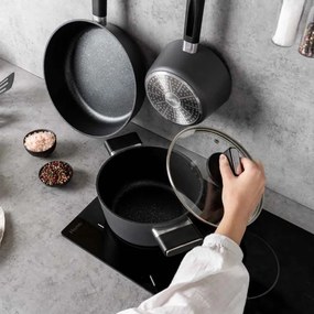 Тенджера Luigi Ferrero Regina FR-2040 20x10 см, 2.5 л, Незалепващо покритие, Стъклен капак с отвор за пара, Индукция, Черен