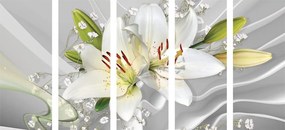 картини от 5 части – Бяла лилия на интересно фоново изображение