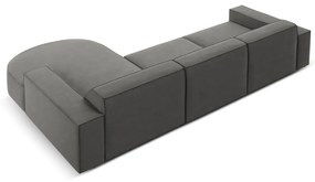 Ъглов диван от сиво кадифе (десен ъгъл) Jodie - Micadoni Home