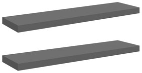323797 vidaXL Окачени стенни рафтове, 2 бр, сив гланц, 90x23,5x3,8 см, МДФ