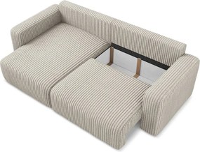 Бежов сгъваем/с място за съхранение ъглов диван от рипсено кадифе (ляв ъгъл) Kona – Makamii