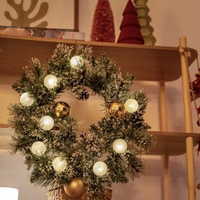 Коледен венец бял със злато 45 см вкл. LED с таймер - Jack