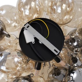 Дизайнерско таванно осветление черно с кехлибарено и опушено стъкло 6-светлини - Uvas