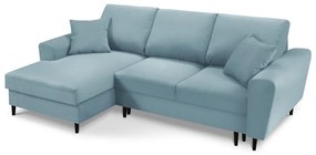 Светлосин разтегателен ъглов диван с място за съхранение от рипсено кадифе (ляв ъгъл) Kyoto – Cosmopolitan Design