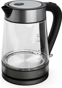 Електрическа кана Tesla KT300X, Стъклена, 2200W, 1.7 L, Скрит нагревател, STRIX Технология, Черен