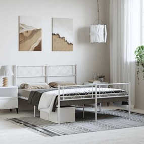 372346 vidaXL Метална рамка за легло с горна и долна табла, бяла, 150x200 см
