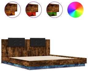 3209993 vidaXL Рамка за легло с табла и LED осветление, опушен дъб, 180x200 см
