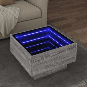 847509 vidaXL Маса за кафе с LED, сив сонома, 50x50x30 см, инженерно дърво