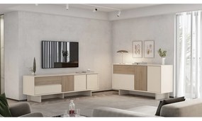 Маса за телевизор от дъбов декор в бежов и естествен цвят 180x55x45 cm Carpi – Marckeric