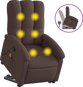 3204109 vidaXL Изправящ масажен реклайнер стол, тъмнокафяв, текстил