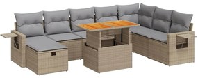3328046 vidaXL Градински комплект диван с възглавници 9 части бежов полиратан