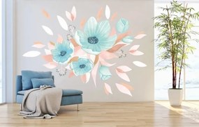 Интериорен стикер за стена с букет от сини цветя 50 x 100 cm