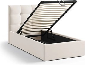 Кремаво единично легло 90x200 cm тапицирано с място за съхранение с включена подматрачна рамка Phaedra – Micadoni