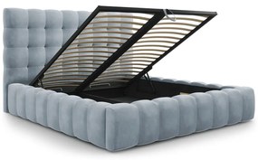 Светлосиньо тапицирано двойно легло с място за съхранение и решетка 200x200 cm Bali - Cosmopolitan Design