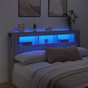 837363 vidaXL LED горна табла, сив сонома, 180x18,5x103,5 см, инженерно дърво