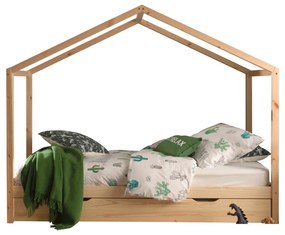 Детско разтегателно легло къща от масивен бор с място за съхранение естествено 90x200 cm DALLAS – Vipack