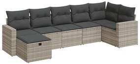 3325408 vidaXL Градински комплект с възглавници, 7 части, светлосив полиратан