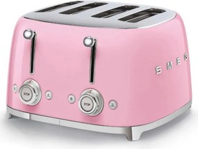 Тостер за хляб SMEG 50's Style TSF03PKEU, 2000W, 4 филии, 6 нива, Тавичка за трохи, Вграден кабел, Неръждаема стомана, Розов