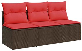 366242 vidaXL Градински диван с възглавници, 3-местен, кафяв, полиратан