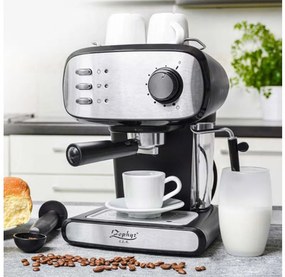 Еспресо машина ZEPHYR ZP 1171 J, 850W, 15 бара, 1.5 литра, Крема диск, Разпенване, Инокс/черен