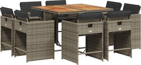 3211202 vidaXL Градински трапезен комплект 9 части с възглавници сив полиратан
