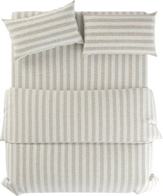 Светлосиво/кремаво двойно ленено спално бельо 200x200 cm Natural Stripes – Native Natural