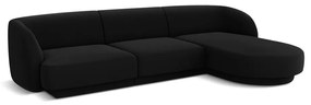 Ъглов диван от черно кадифе (десен ъгъл) Miley - Micadoni Home