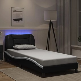 3213897 vidaXL Рамка за легло с LED без матрак Hvar черно и бяло 80x200 см