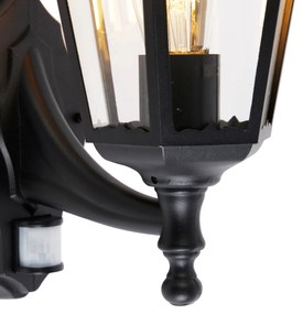 Външна стенна лампа черна с датчик за движение - Havana IP44