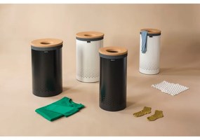 Кош за пране Brabantia 90300241, 60 л, Корков капак, Пълнене без отваряне, Вентилационни отвори, Бял