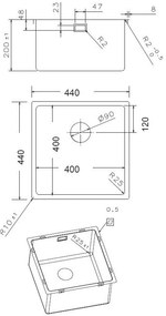 Fortinox Squadro Дължина на мивката: 44 cm.