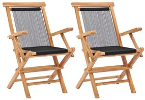 49362 vidaXL Сгъваеми градински столове, 2 бр, тиково дърво масив и въже