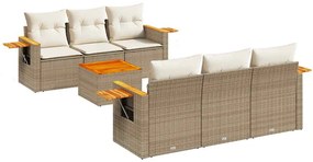 3226632 vidaXL Градински диван с възглавници, 7 части, бежов полиратан