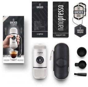 Преносима еспресо машина Wacaco Nanopresso Chill White, 18bar, 80 мл, За мляно кафе, Без необходимост от зареждане и батерии, Калъфче, Бял