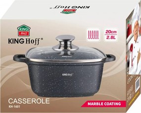Тенджера за фурна и котлон Kinghoff KH 1601, 20x20 см, 2.8 л, Мраморно покритие, Индукция, Черен