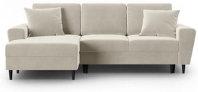 Бежов кадифен разтегателен ъглов диван с място за съхранение (ляв ъгъл) Kyoto – Cosmopolitan Design